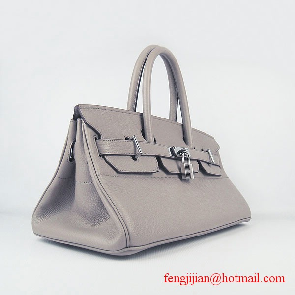 Hermes Birkin 42cm Togo Leather Bag 6109 Grey silver padlock